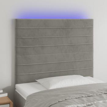 ARDEBO.de - LED Kopfteil Hellgrau 100x5x118/128 cm Samt