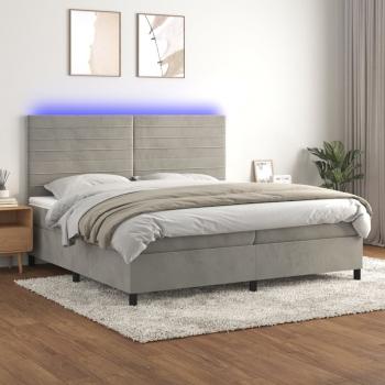 ARDEBO.de - Boxspringbett mit Matratze & LED Hellgrau 200x200 cm Samt