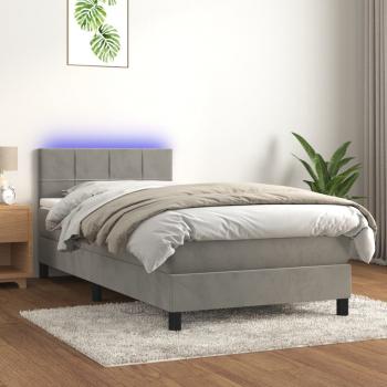 ARDEBO.de - Boxspringbett mit Matratze & LED Hellgrau 90x200 cm Samt