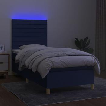 Boxspringbett mit Matratze & LED Blau 90x190 cm Stoff