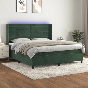 ARDEBO.de - Boxspringbett mit Matratze & LED Dunkelgrün 180x200 cm Samt