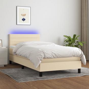 ARDEBO.de - Boxspringbett mit Matratze & LED Creme 90x190 cm Stoff