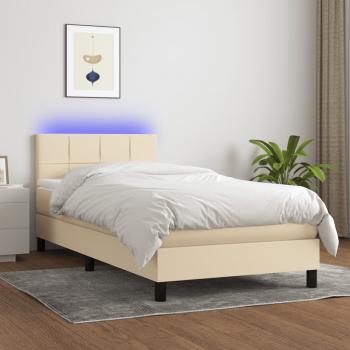 ARDEBO.de - Boxspringbett mit Matratze & LED Creme 90x200 cm Stoff