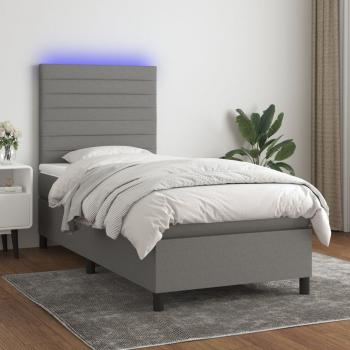 ARDEBO.de - Boxspringbett mit Matratze & LED Dunkelgrau 100x200 cm Stoff