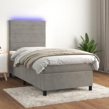 ARDEBO.de - Boxspringbett mit Matratze & LED Hellgrau 100x200 cm Samt