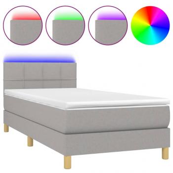 Boxspringbett mit Matratze & LED Hellgrau 80x200 cm Stoff