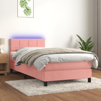 ARDEBO.de - Boxspringbett mit Matratze & LED Rosa 90x190 cm Samt