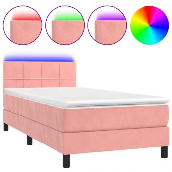 Boxspringbett mit Matratze & LED Rosa 90x190 cm Samt