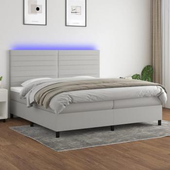 ARDEBO.de - Boxspringbett mit Matratze & LED Hellgrau 200x200 cm Stoff