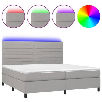 Boxspringbett mit Matratze & LED Hellgrau 200x200 cm Stoff