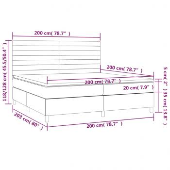 Boxspringbett mit Matratze & LED Hellgrau 200x200 cm Stoff