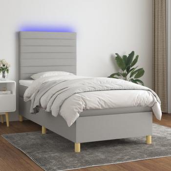 ARDEBO.de - Boxspringbett mit Matratze & LED Hellgrau 90x190 cm Stoff