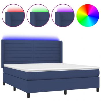 Boxspringbett mit Matratze & LED Blau 180x200 cm Stoff