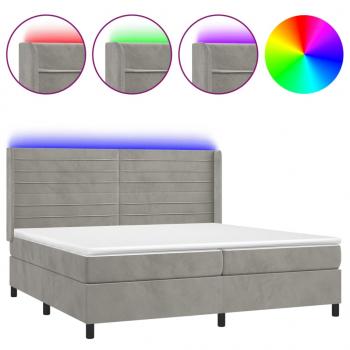 Boxspringbett mit Matratze & LED Hellgrau 200x200 cm Samt