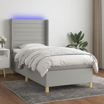 ARDEBO.de - Boxspringbett mit Matratze & LED Hellgrau 90x190 cm Stoff