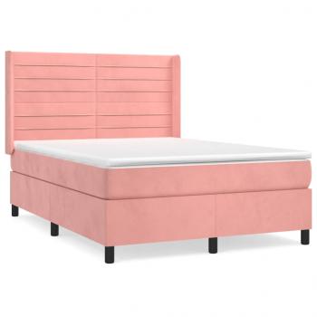 Boxspringbett mit Matratze Rosa 140x190 cm Samt