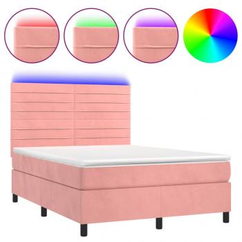 Boxspringbett mit Matratze & LED Rosa 140x190 cm Samt