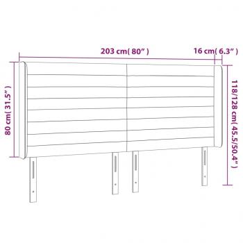 LED Kopfteil Hellgrau 203x16x118/128 cm Samt