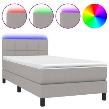 Boxspringbett mit Matratze & LED Hellgrau 80x200 cm Stoff