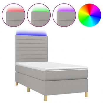 Boxspringbett mit Matratze & LED Hellgrau 90x200 cm Stoff