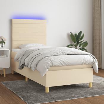 ARDEBO.de - Boxspringbett mit Matratze & LED Creme 100x200 cm Stoff