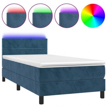 Boxspringbett mit Matratze & LED Dunkelblau 90x190 cm Samt