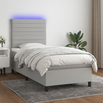 ARDEBO.de - Boxspringbett mit Matratze & LED Hellgrau 100x200 cm Stoff