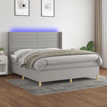 ARDEBO.de - Boxspringbett mit Matratze & LED Hellgrau 180x200 cm Stoff