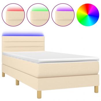 Boxspringbett mit Matratze & LED Creme 90x190 cm Stoff