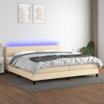 ARDEBO.de - Boxspringbett mit Matratze & LED Creme 200x200 cm Stoff