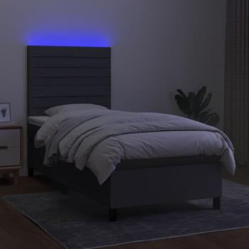 Boxspringbett mit Matratze & LED Dunkelgrau 90x200 cm Stoff