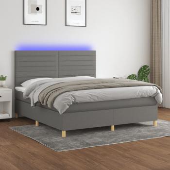 ARDEBO.de - Boxspringbett mit Matratze & LED Dunkelgrau 180x200 cm Stoff