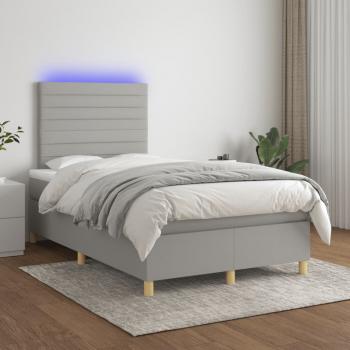 ARDEBO.de - Boxspringbett mit Matratze & LED Hellgrau 120x200 cm Stoff