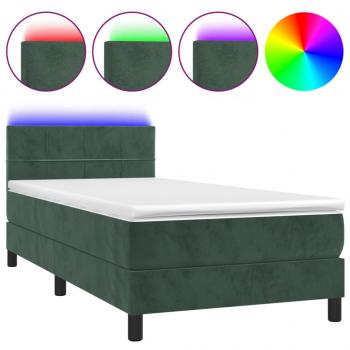 Boxspringbett mit Matratze & LED Dunkelgrün 90x200 cm Samt