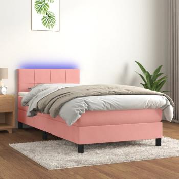 ARDEBO.de - Boxspringbett mit Matratze & LED Rosa 90x200 cm Samt