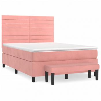 Boxspringbett mit Matratze Rosa 140x190 cm Samt