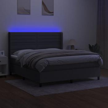 Boxspringbett mit Matratze & LED Dunkelgrau 180x200 cm Stoff