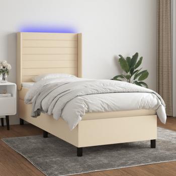 ARDEBO.de - Boxspringbett mit Matratze & LED Creme 100x200 cm Stoff