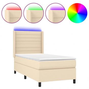 Boxspringbett mit Matratze & LED Creme 100x200 cm Stoff