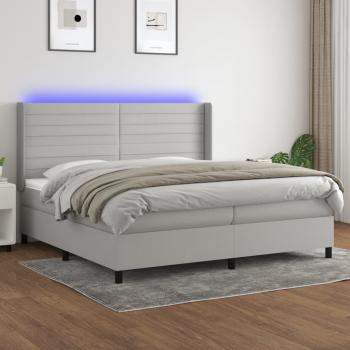 ARDEBO.de - Boxspringbett mit Matratze & LED Hellgrau 200x200 cm Stoff