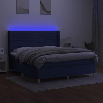 Boxspringbett mit Matratze & LED Blau 180x200 cm Stoff