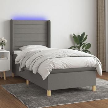 ARDEBO.de - Boxspringbett mit Matratze & LED Dunkelgrau 90x190 cm Stoff