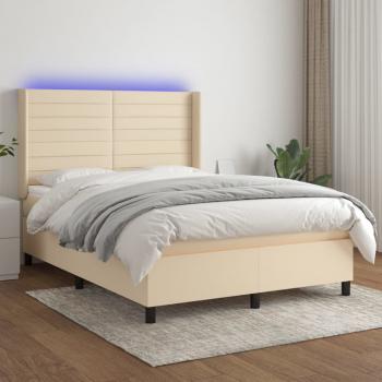 ARDEBO.de - Boxspringbett mit Matratze & LED Creme 140x200 cm Stoff