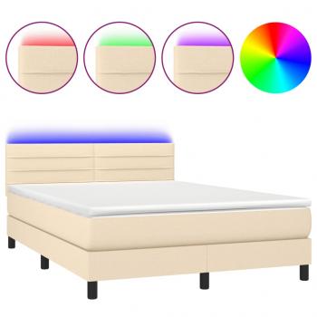 Boxspringbett mit Matratze & LED Creme 140x190 cm Stoff