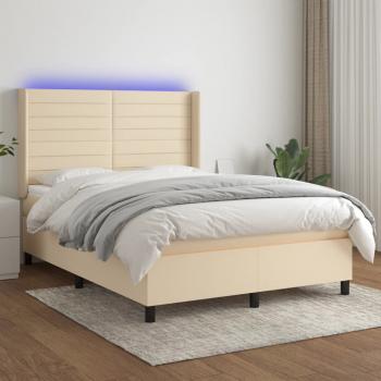 ARDEBO.de - Boxspringbett mit Matratze & LED Creme 140x190 cm Stoff