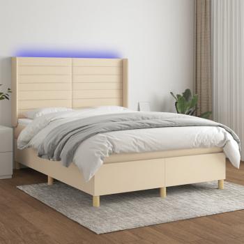 ARDEBO.de - Boxspringbett mit Matratze & LED Creme 140x200 cm Stoff