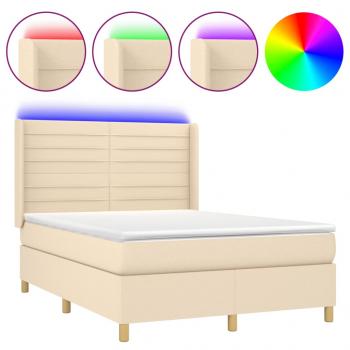 Boxspringbett mit Matratze & LED Creme 140x190 cm Stoff