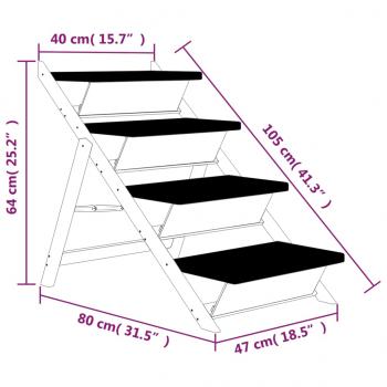 Hundetreppe Grau 105x47 cm Massivholz Tanne