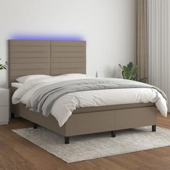 ARDEBO.de - Boxspringbett mit Matratze & LED Taupe 140x190 cm Stoff