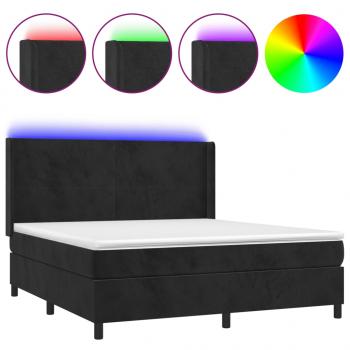 Boxspringbett mit Matratze & LED Schwarz 180x200 cm Samt